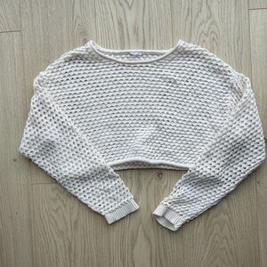 2/20$ Garage Open Knit Cropped Sweater Sea Salt White Crochet Mesh Boho Size XS